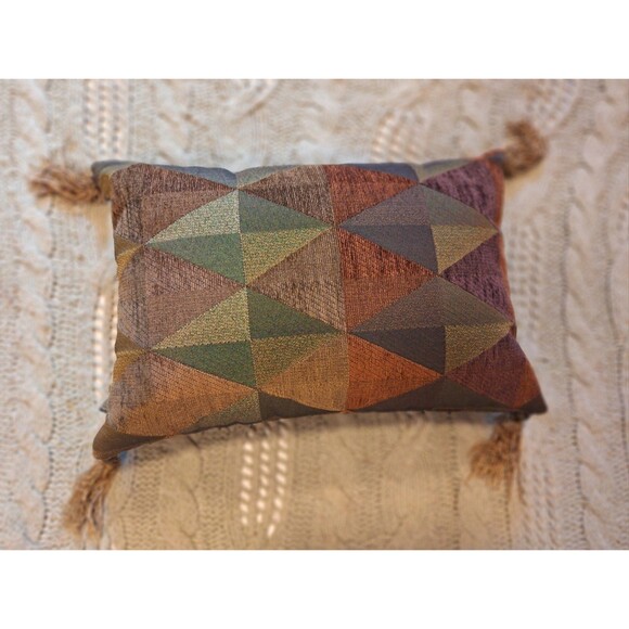 Borgata Beaded Fringe Throw Pillow Geometric Design Modern Boho Rustic Decor - Picture 1 of 13